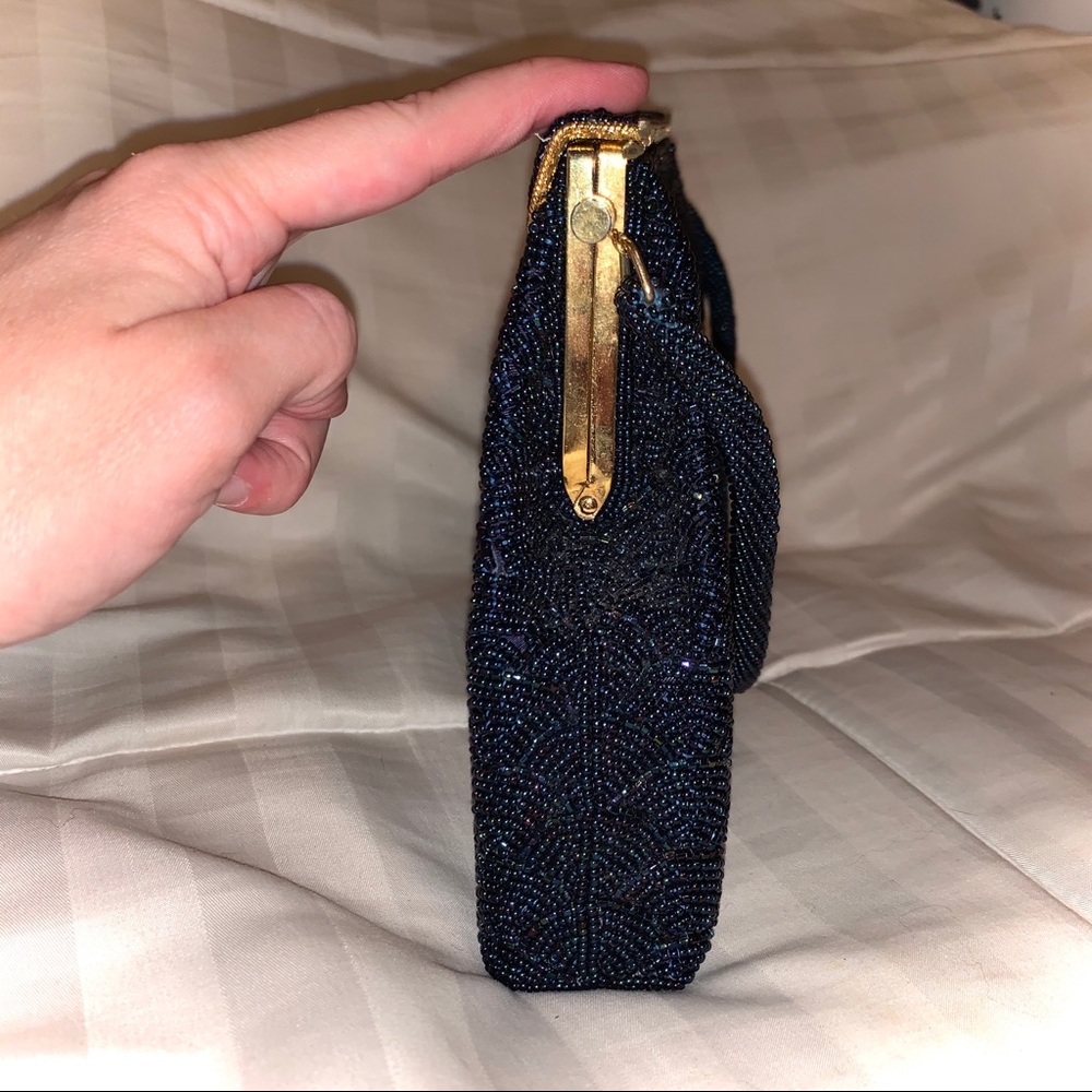1950’s FORMAL PURSE DARK BLUE BEADED EVENING BAG - Picture 5 of 8
